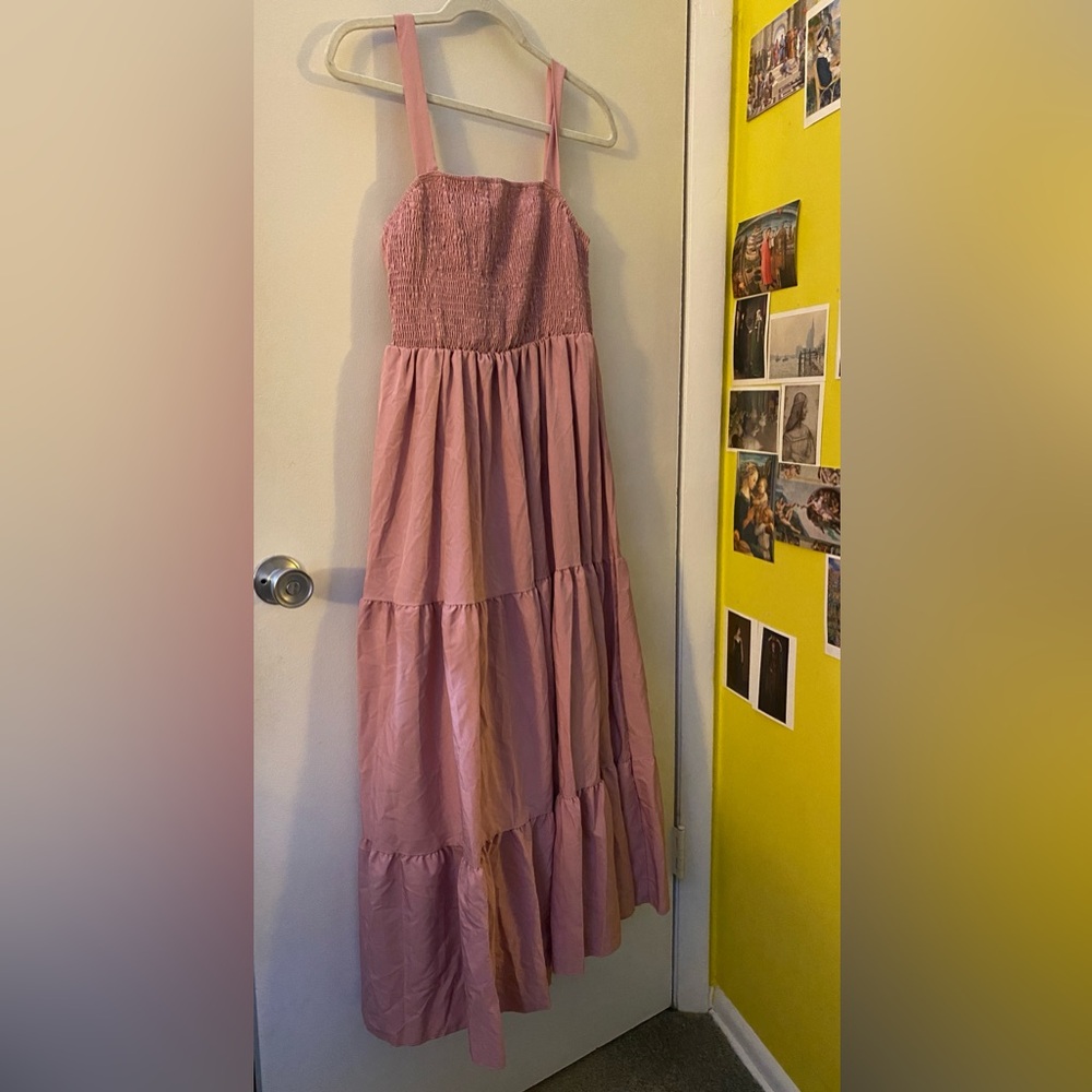 Shein Curve Pink Tiered Maxi Sundress